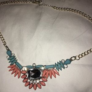 pink and blue boho necklace